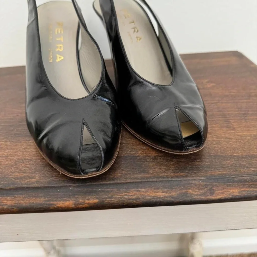 Vintage Italian Leather Peeptoe Heel size 8 slingback designer - Picture 3 of 6